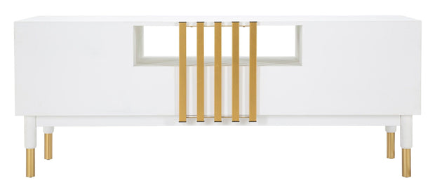 Comoda TV din MDF si metal, cu 1 sertar si 2 usi Luxy Alb / Auriu, l140xA50xH55 cm (4)