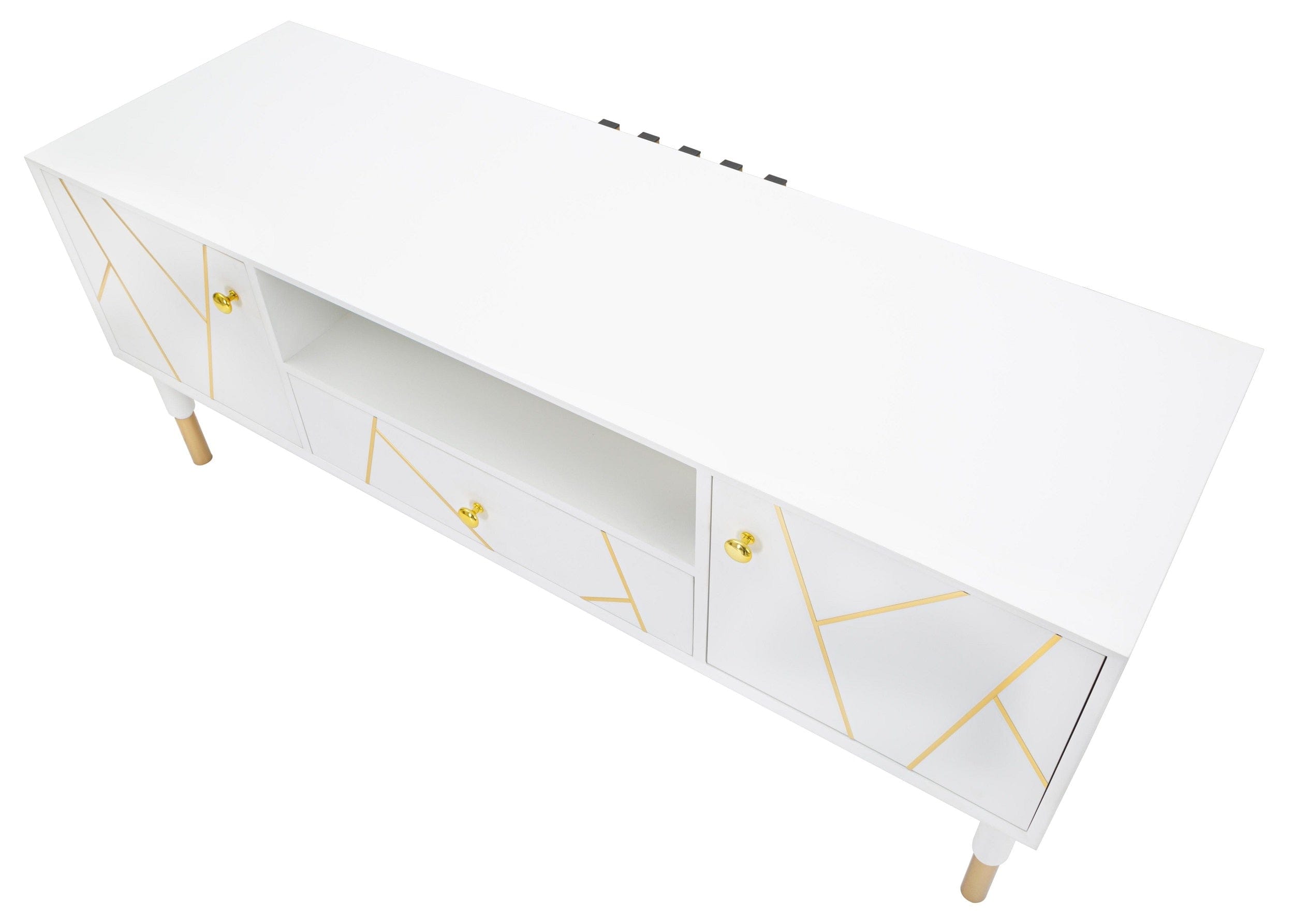 Comoda TV din MDF si metal, cu 1 sertar si 2 usi Luxy Alb / Auriu, l140xA50xH55 cm (5)