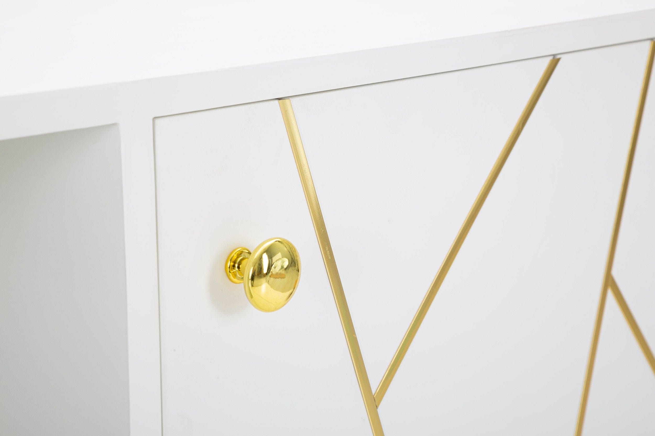 Comoda TV din MDF si metal, cu 1 sertar si 2 usi Luxy Alb / Auriu, l140xA50xH55 cm (7)