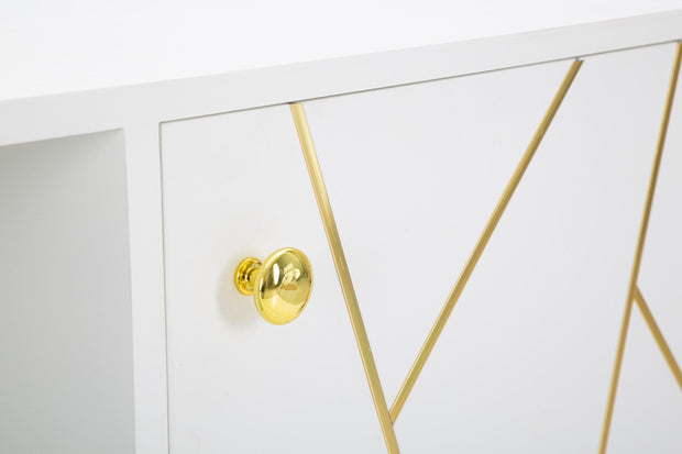 Comoda TV din MDF si metal, cu 1 sertar si 2 usi Luxy Alb / Auriu, l140xA50xH55 cm (7)