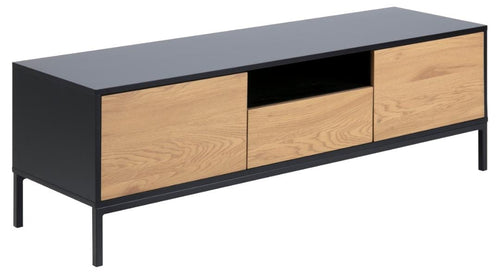 Actona Comoda TV din MDF si metal, cu 1 sertar si 2 usi, Seaford Negru, l140xA40xH45 cm