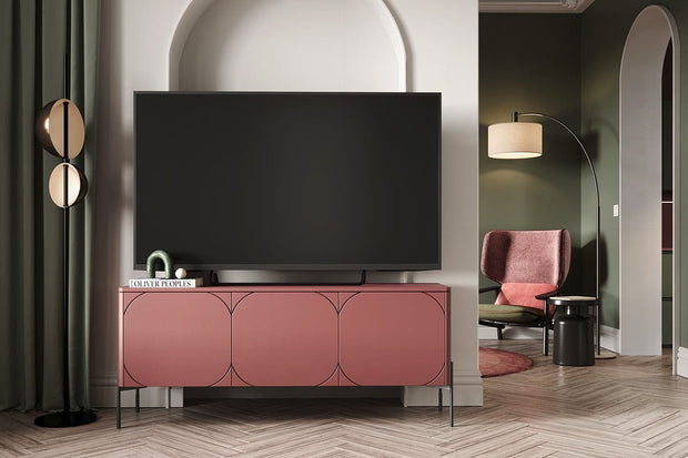 Bogart Comoda TV din MDF si metal, cu 1 sertar si 3 usi, Sonatia 150-3D1SZ Burgundy / Negru, l154xA45xH65 cm
