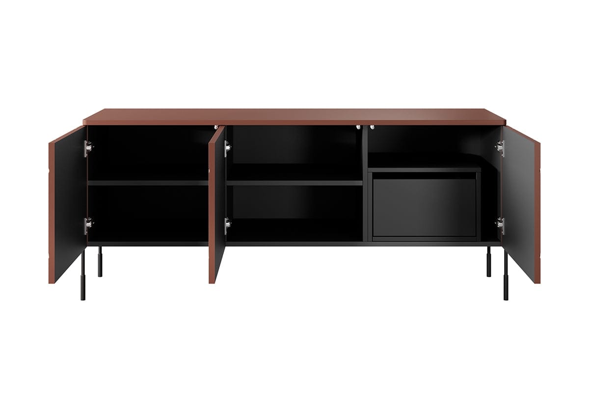 Bogart Comoda TV din MDF si metal, cu 1 sertar si 3 usi, Sonatia 150-3D1SZ Burgundy / Negru, l154xA45xH65 cm