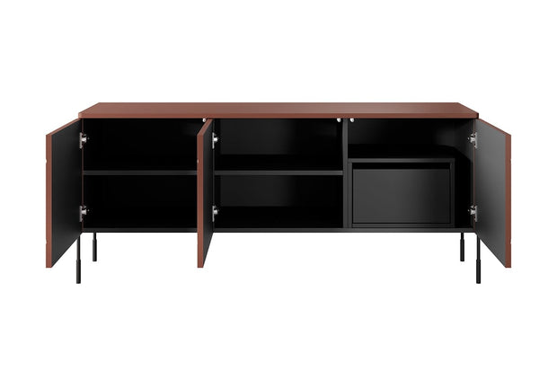 Bogart Comoda TV din MDF si metal, cu 1 sertar si 3 usi, Sonatia 150-3D1SZ Burgundy / Negru, l154xA45xH65 cm
