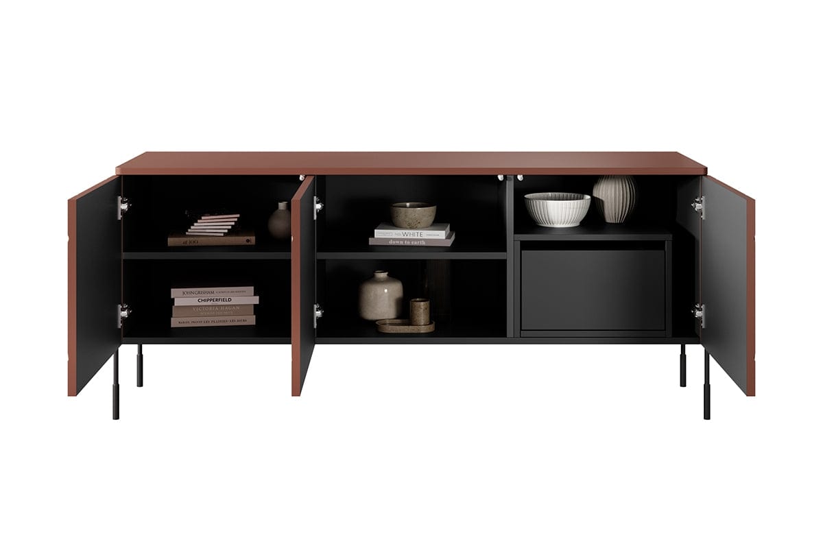 Bogart Comoda TV din MDF si metal, cu 1 sertar si 3 usi, Sonatia 150-3D1SZ Burgundy / Negru, l154xA45xH65 cm