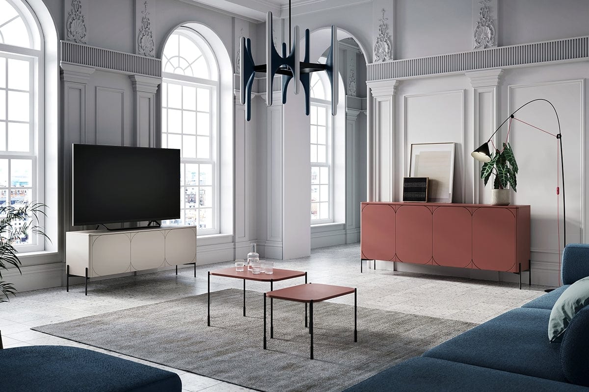 Bogart Comoda TV din MDF si metal, cu 1 sertar si 3 usi, Sonatia 150-3D1SZ Crem / Negru, l154xA45xH65 cm