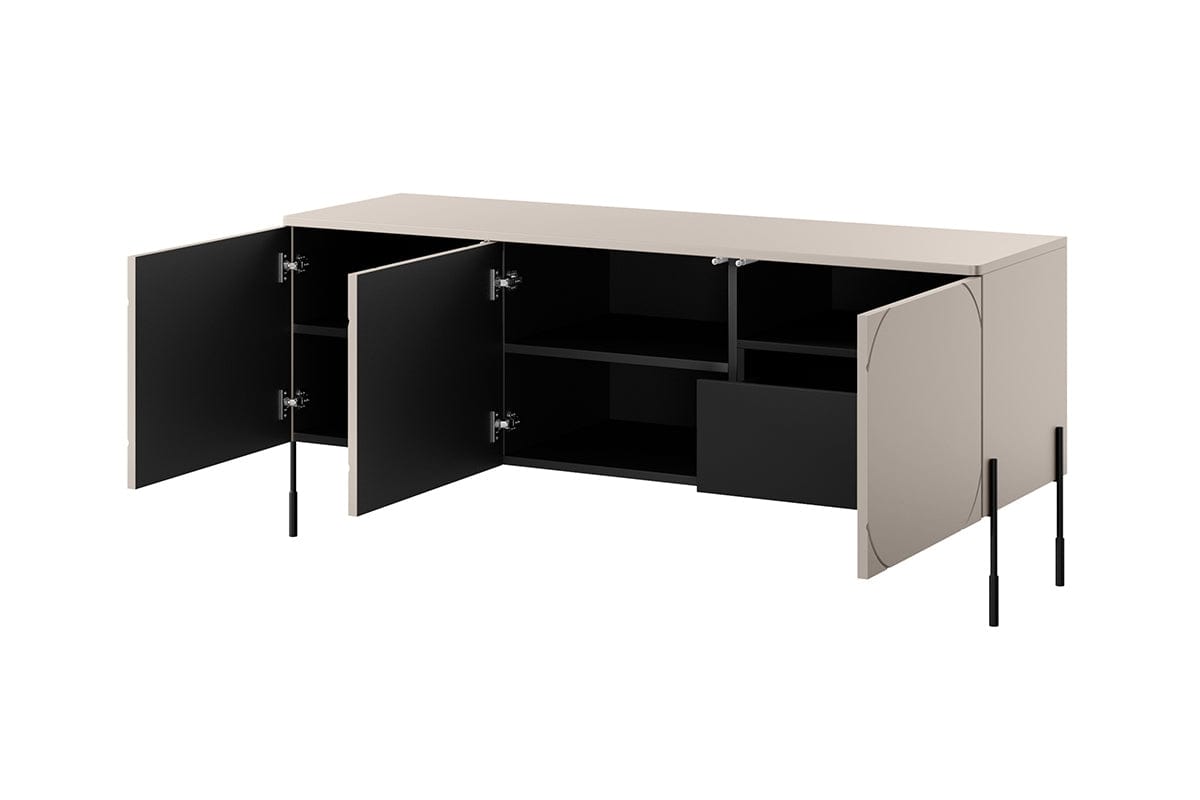 Bogart Comoda TV din MDF si metal, cu 1 sertar si 3 usi, Sonatia 150-3D1SZ Crem / Negru, l154xA45xH65 cm