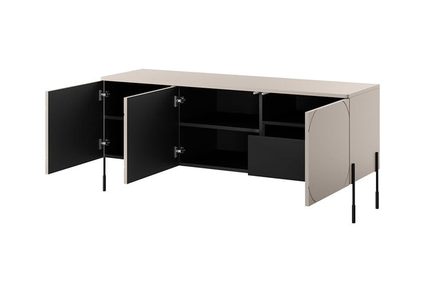 Bogart Comoda TV din MDF si metal, cu 1 sertar si 3 usi, Sonatia 150-3D1SZ Crem / Negru, l154xA45xH65 cm