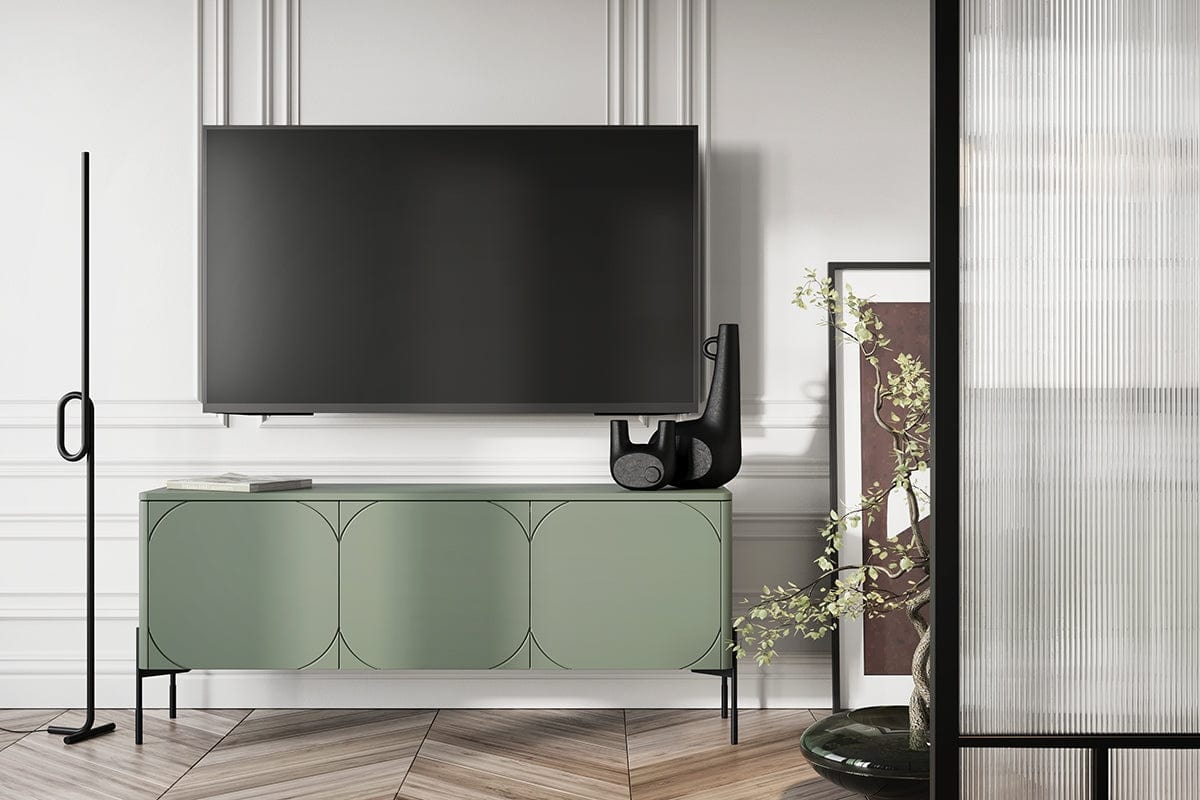 Bogart Comoda TV din MDF si metal, cu 1 sertar si 3 usi, Sonatia 150-3D1SZ Verde Olive / Negru, l154xA45xH65 cm