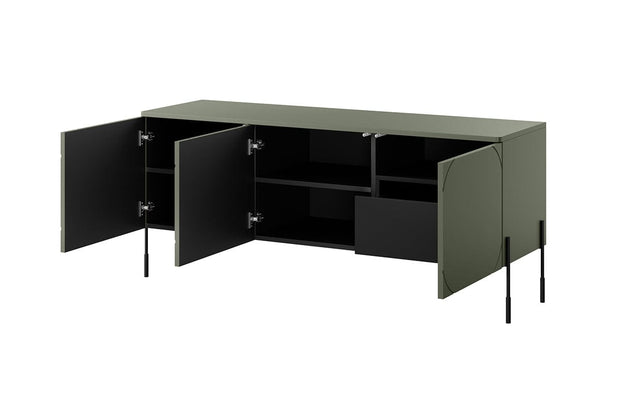 Bogart Comoda TV din MDF si metal, cu 1 sertar si 3 usi, Sonatia 150-3D1SZ Verde Olive / Negru, l154xA45xH65 cm
