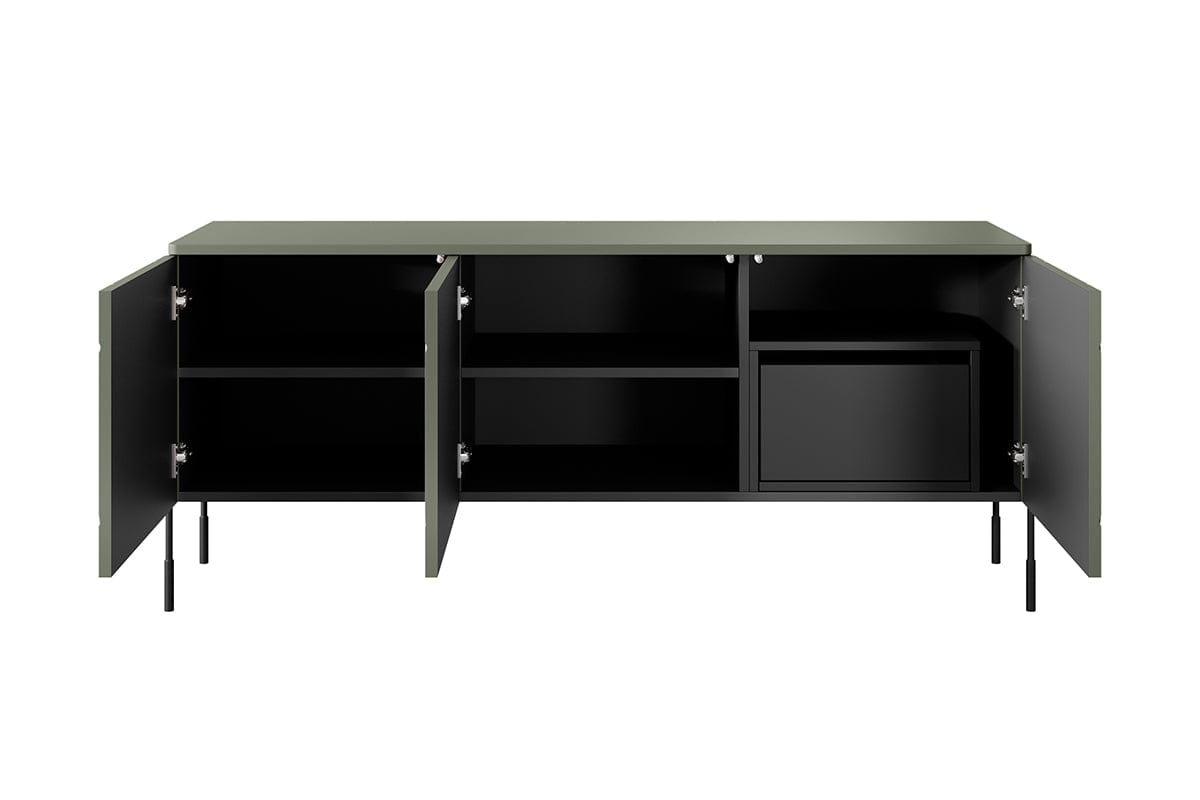 Bogart Comoda TV din MDF si metal, cu 1 sertar si 3 usi, Sonatia 150-3D1SZ Verde Olive / Negru, l154xA45xH65 cm