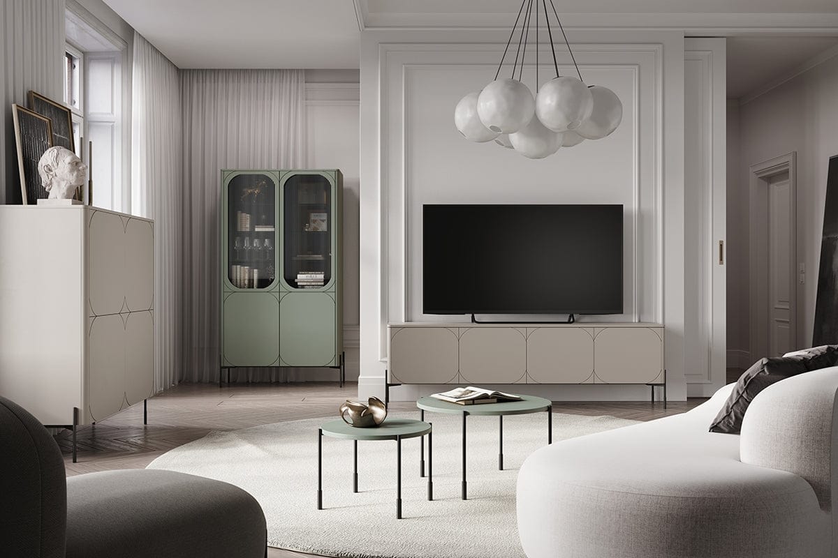 Bogart Comoda TV din MDF si metal, cu 1 sertar si 4 usi, Sonatia 200-4D1SZ Crem / Negru, l204xA45xH65 cm