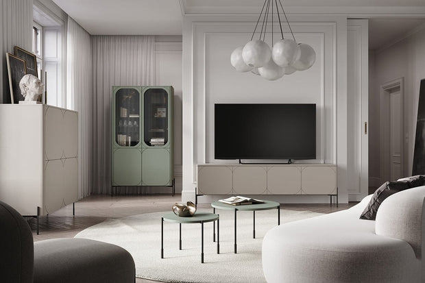 Bogart Comoda TV din MDF si metal, cu 1 sertar si 4 usi, Sonatia 200-4D1SZ Crem / Negru, l204xA45xH65 cm