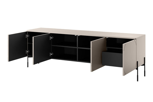 Bogart Comoda TV din MDF si metal, cu 1 sertar si 4 usi, Sonatia 200-4D1SZ Crem / Negru, l204xA45xH65 cm