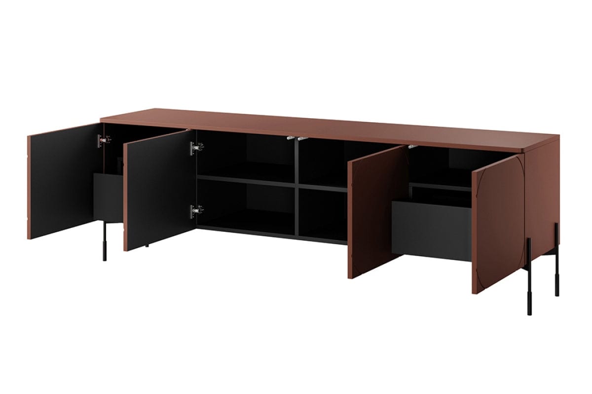 Bogart Comoda TV din MDF si metal, cu 2 sertare si 4 usi, Sonatia 200-4D2SZ Burgundy / Negru, l204xA45xH65 cm