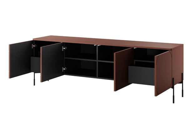 Bogart Comoda TV din MDF si metal, cu 2 sertare si 4 usi, Sonatia 200-4D2SZ Burgundy / Negru, l204xA45xH65 cm