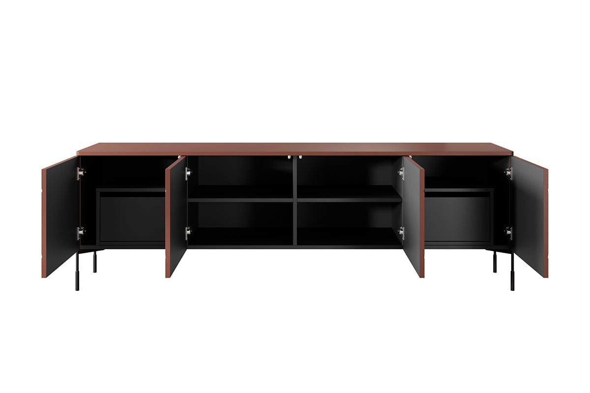 Bogart Comoda TV din MDF si metal, cu 2 sertare si 4 usi, Sonatia 200-4D2SZ Burgundy / Negru, l204xA45xH65 cm