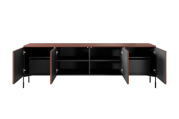 Bogart Comoda TV din MDF si metal, cu 2 sertare si 4 usi, Sonatia 200-4D2SZ Burgundy / Negru, l204xA45xH65 cm