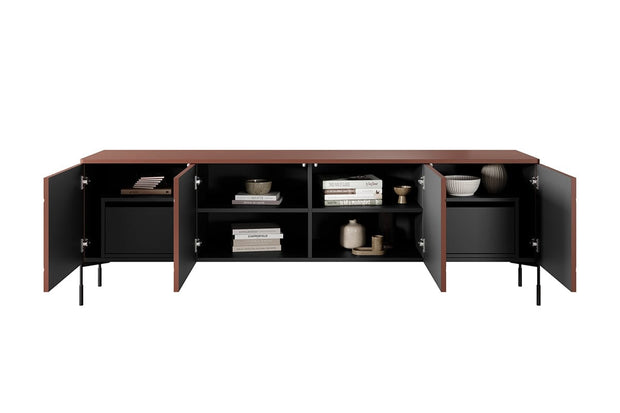 Bogart Comoda TV din MDF si metal, cu 2 sertare si 4 usi, Sonatia 200-4D2SZ Burgundy / Negru, l204xA45xH65 cm