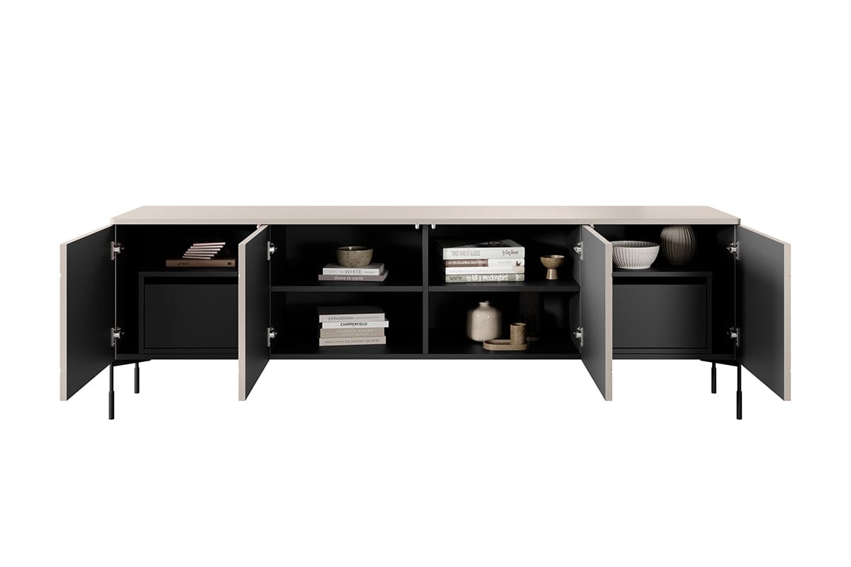 Bogart Comoda TV din MDF si metal, cu 2 sertare si 4 usi, Sonatia 200-4D2SZ Crem / Negru, l204xA45xH65 cm