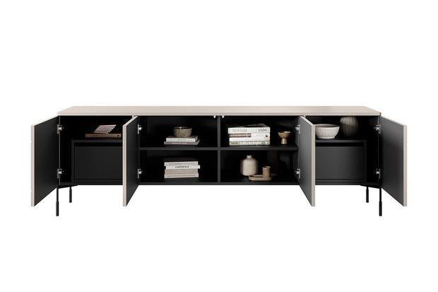 Bogart Comoda TV din MDF si metal, cu 2 sertare si 4 usi, Sonatia 200-4D2SZ Crem / Negru, l204xA45xH65 cm