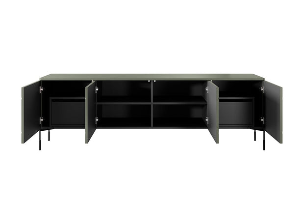 Bogart Comoda TV din MDF si metal, cu 2 sertare si 4 usi, Sonatia 200-4D2SZ Verde Olive / Negru, l204xA45xH65 cm