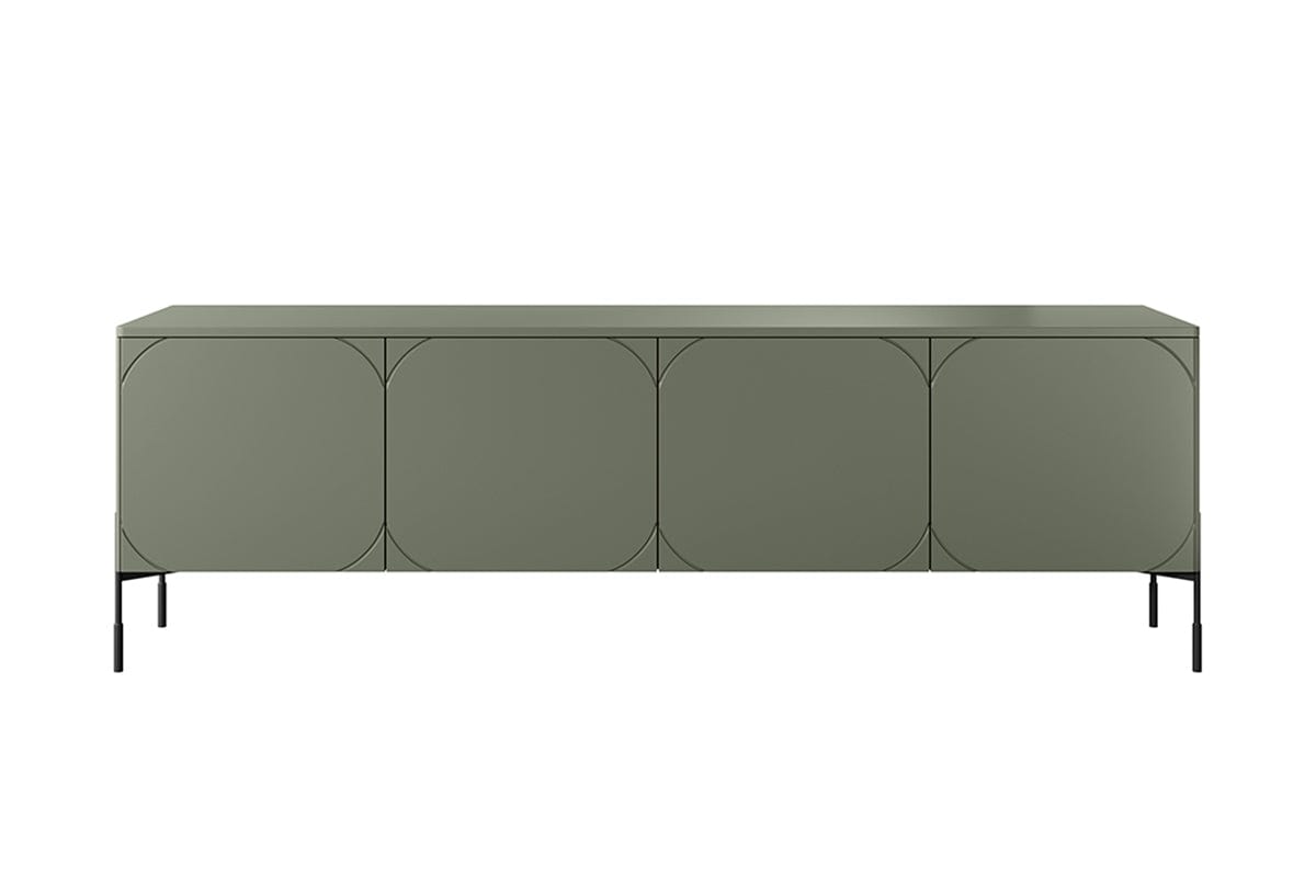 Bogart Comoda TV din MDF si metal, cu 2 sertare si 4 usi, Sonatia 200-4D2SZ Verde Olive / Negru, l204xA45xH65 cm