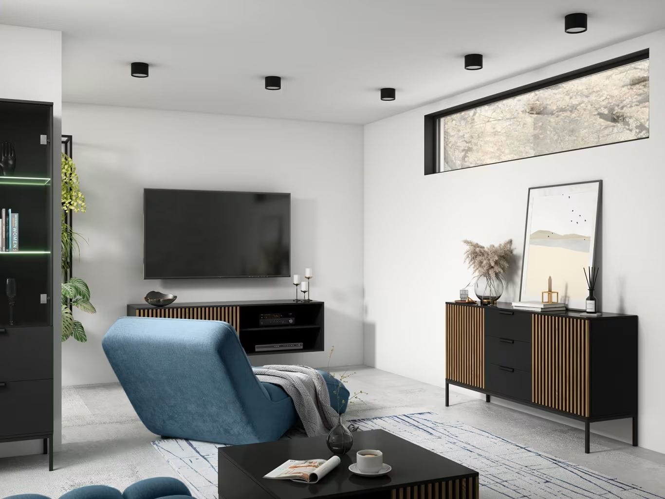 Eltap Comoda TV din MDF si metal, cu 2 usi, Meorati Negru / Stejar, l40xA150xH60 cm