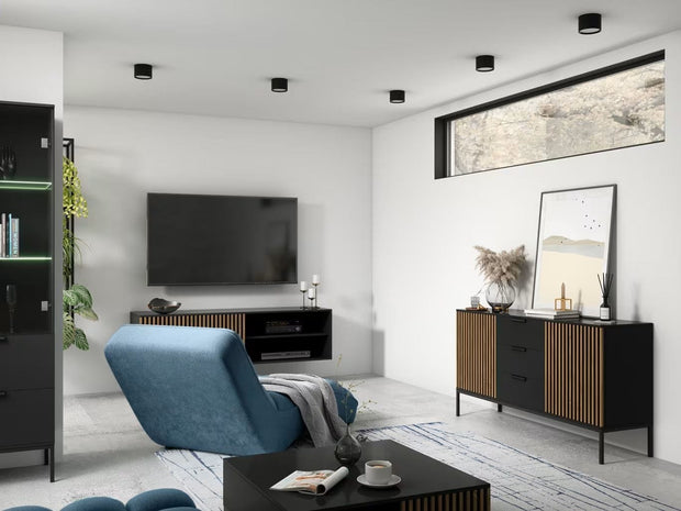 Eltap Comoda TV din MDF si metal, cu 2 usi, Meorati Negru / Stejar, l40xA150xH60 cm