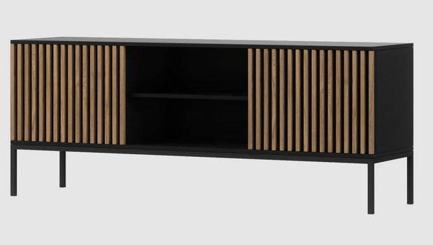 Eltap Comoda TV din MDF si metal, cu 2 usi, Meorati Negru / Stejar, l40xA150xH60 cm