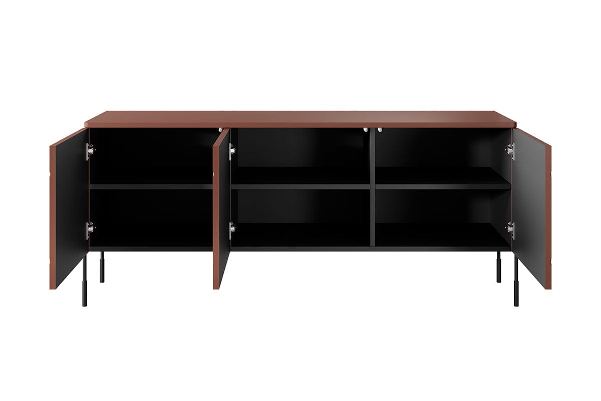 Bogart Comoda TV din MDF si metal, cu 3 usi, Sonatia 150-3D Burgundy / Negru, l154xA45xH65 cm