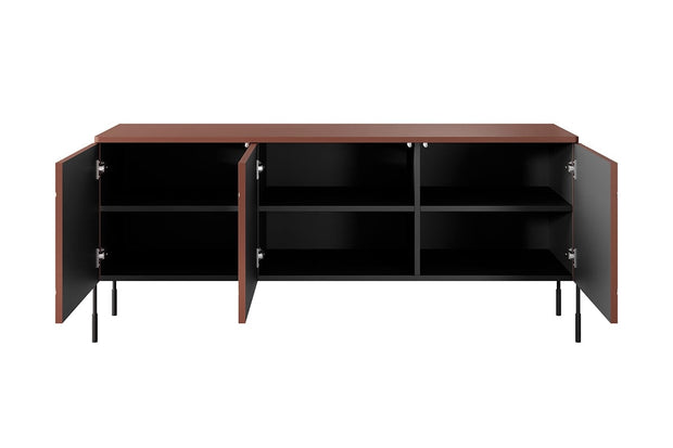 Bogart Comoda TV din MDF si metal, cu 3 usi, Sonatia 150-3D Burgundy / Negru, l154xA45xH65 cm