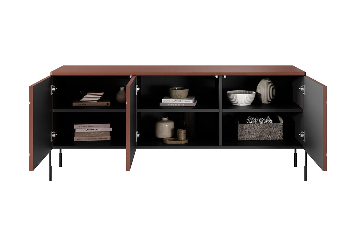 Bogart Comoda TV din MDF si metal, cu 3 usi, Sonatia 150-3D Burgundy / Negru, l154xA45xH65 cm