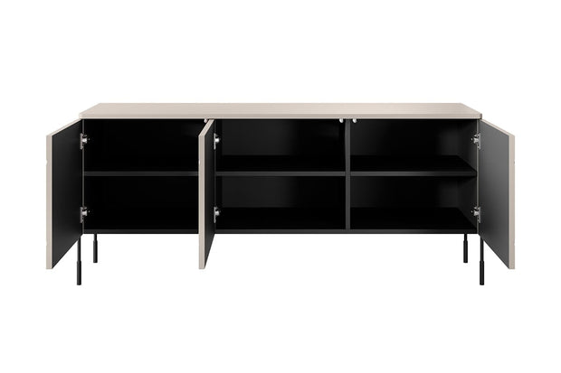 Bogart Comoda TV din MDF si metal, cu 3 usi, Sonatia 150-3D Crem / Negru, l154xA45xH65 cm