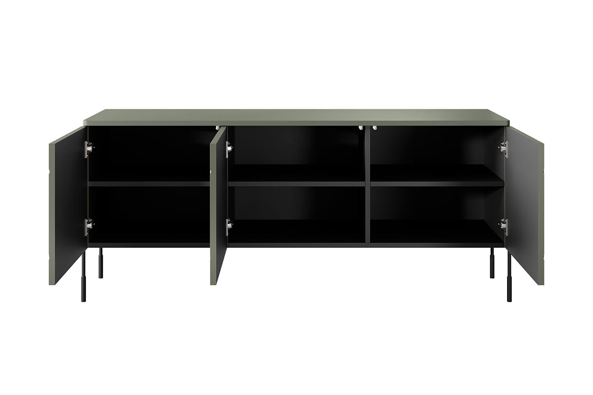 Bogart Comoda TV din MDF si metal, cu 3 usi, Sonatia 150-3D Verde Olive / Negru, l154xA45xH65 cm