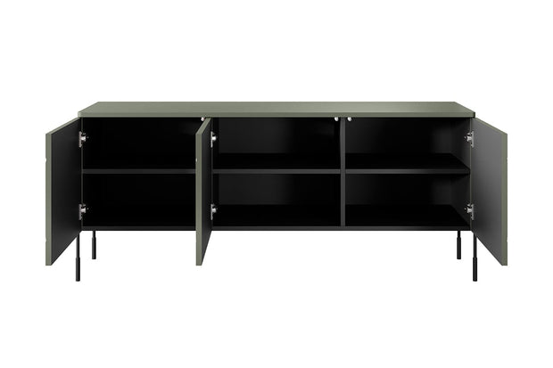 Bogart Comoda TV din MDF si metal, cu 3 usi, Sonatia 150-3D Verde Olive / Negru, l154xA45xH65 cm
