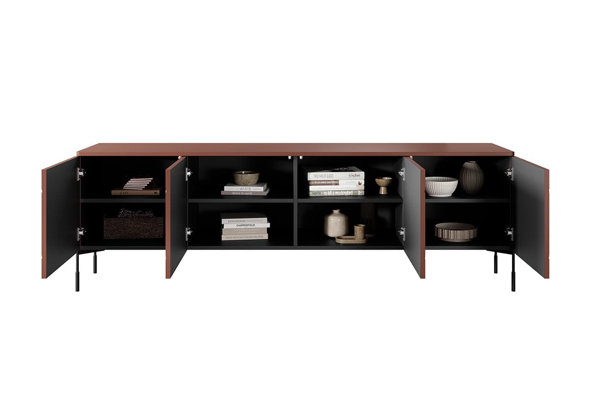 Bogart Comoda TV din MDF si metal, cu 4 usi, Sonatia 200-4D Burgundy / Negru, l204xA45xH65 cm