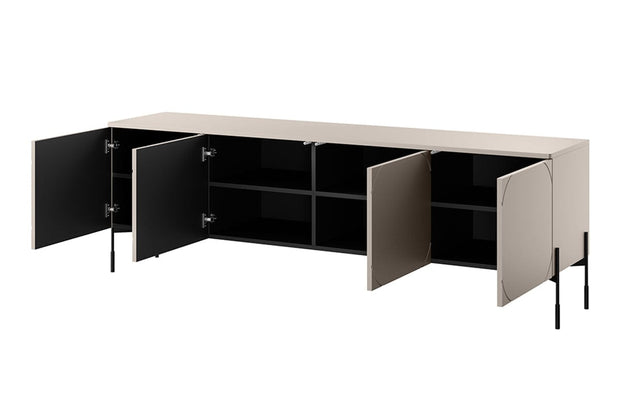 Bogart Comoda TV din MDF si metal, cu 4 usi, Sonatia 200-4D Crem / Negru, l204xA45xH65 cm