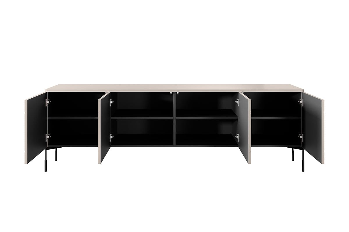 Bogart Comoda TV din MDF si metal, cu 4 usi, Sonatia 200-4D Crem / Negru, l204xA45xH65 cm