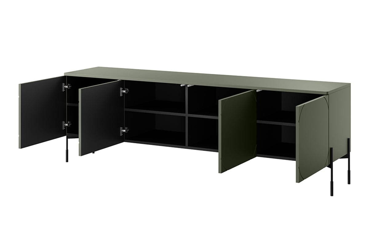 Bogart Comoda TV din MDF si metal, cu 4 usi, Sonatia 200-4D Verde Olive / Negru, l204xA45xH65 cm