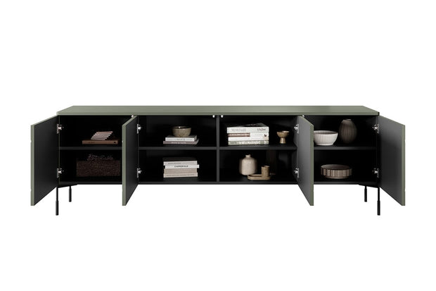 Bogart Comoda TV din MDF si metal, cu 4 usi, Sonatia 200-4D Verde Olive / Negru, l204xA45xH65 cm
