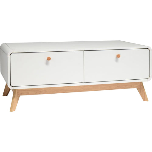 Dorel Home Comoda TV din MDF si pal, cu 2 sertare, Cassie Alb / Stejar, l100xA51xH40 cm