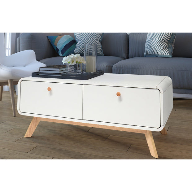 Dorel Home Comoda TV din MDF si pal, cu 2 sertare, Cassie Alb / Stejar, l100xA51xH40 cm