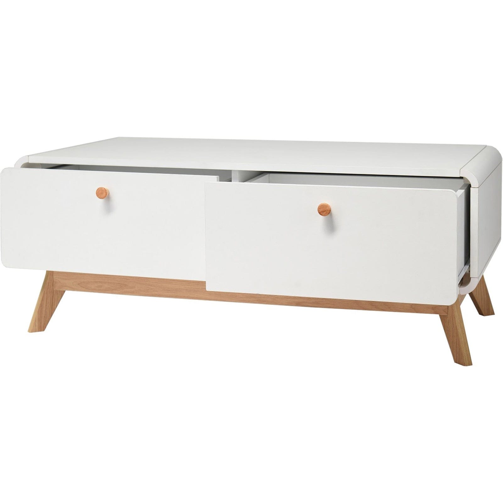 Dorel Home Comoda TV din MDF si pal, cu 2 sertare, Cassie Alb / Stejar, l100xA51xH40 cm