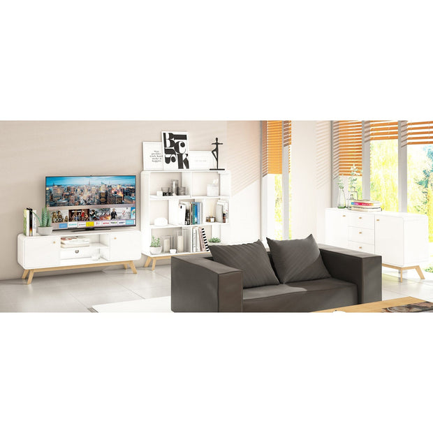 Dorel Home Comoda TV din MDF si pal, cu 2 usi, Cassie Alb / Stejar, l140xA39xH53 cm