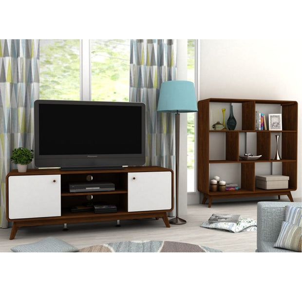 Dorel Home Comoda TV din MDF si pal, cu 2 usi, Cassie Nuc / Alb, l140xA39xH53 cm