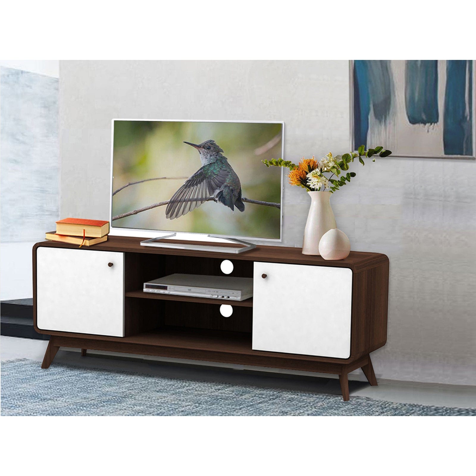 Dorel Home Comoda TV din MDF si pal, cu 2 usi, Cassie Nuc / Alb, l140xA39xH53 cm