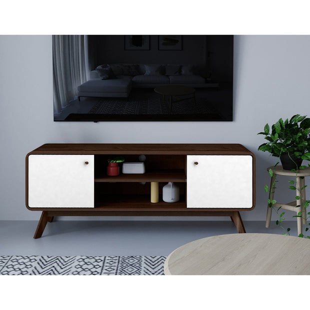 Dorel Home Comoda TV din MDF si pal, cu 2 usi, Cassie Nuc / Alb, l140xA39xH53 cm