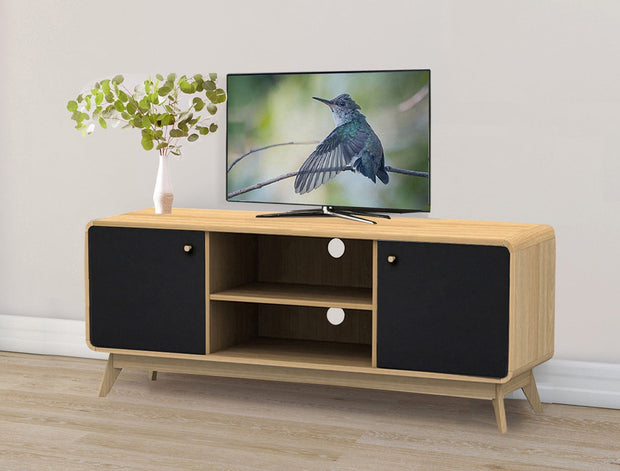 Dorel Home Comoda TV din MDF si pal, cu 2 usi, Cassie Stejar / Negru, l140xA39xH53 cm