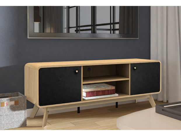 Dorel Home Comoda TV din MDF si pal, cu 2 usi, Cassie Stejar / Negru, l140xA39xH53 cm